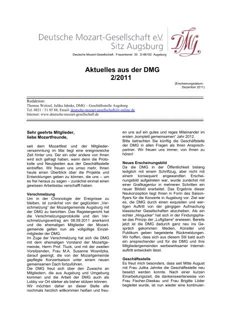 Aktuelles aus der DMG 2/2011 - Deutsche Mozart-Gesellschaft eV