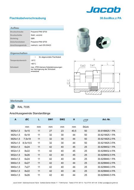 Flachkabelverschraubung 30.6xxMxx.z PA - Jacob GmbH