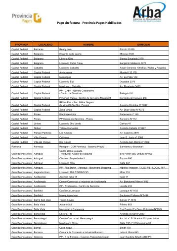 Pago sin factura - Provincia Pagos Habilitados - Arba