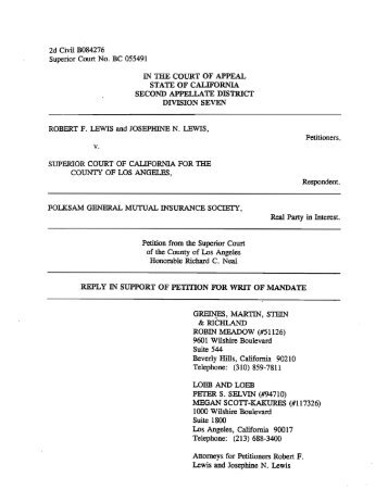 Lewis v. Superior Court Reply in Support of - Greines, Martin, Stein ...