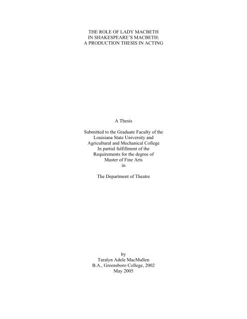 The Role Of Lady Macbeth In Shakespeare S Macbeth A