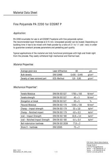 Material Data Sheet Fine Polyamide PA 2200 for EOSINT P - Sculpteo