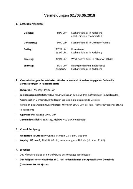 Vermeldungen KW23/18 - Berichtigte Version