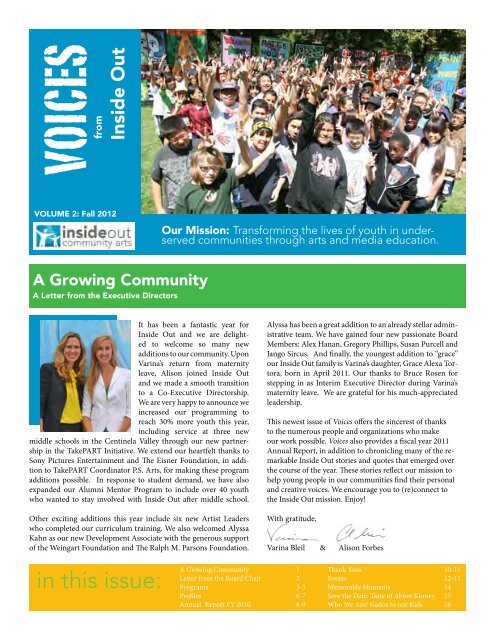 in this issue: - Inside Out Community Arts