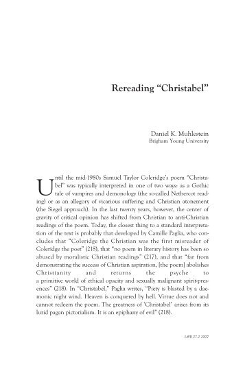 Rereading 'Christabel' - Literature and Belief - Brigham Young ...