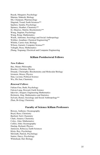 annual report 2001 - Killam Trusts