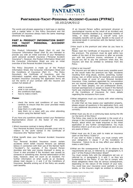 Pantaenius Yacht Personal Accident Clauses 8 UK 8
