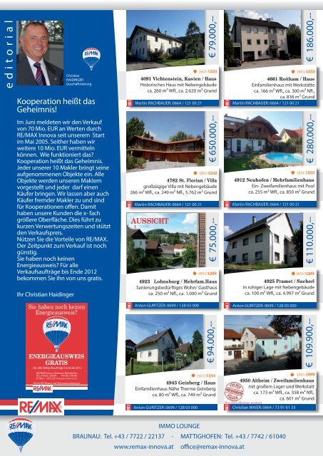 Wir sind gerne für Sie da - bei RE/MAX Innova in Braunau und ...