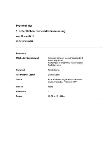 Protokoll der Gemeindeversammlung vom 20 ... - Gemeinde Bättwil