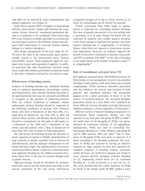 Pathophysiology and management of dengue hemorrhagic fever