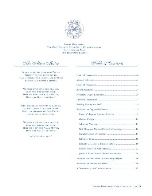 Table of Contents The Alma Mater - Emory University
