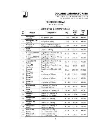 PRICE CIRCULAR OLCARE LABORATORIES