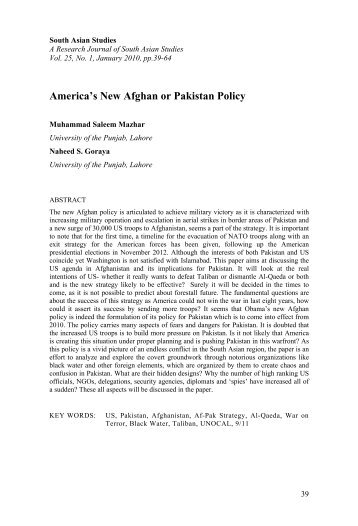 America's New Afghan or Pakistan Policy - University of the Punjab