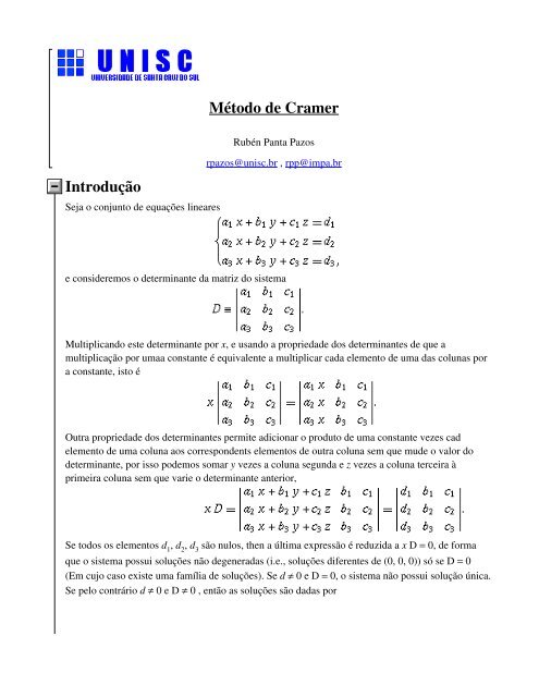 Método de Cramer Introdução - Rubén Panta Pazos