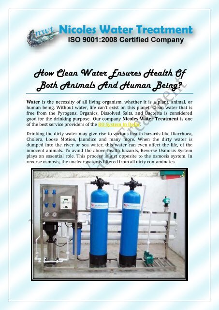 How Clean Water Ensures Health Of Both Animals And Human Being?    