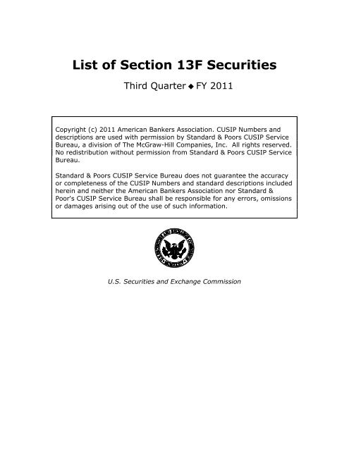 List of Section 13F Securities, Quarter, 2011 - Securities ...