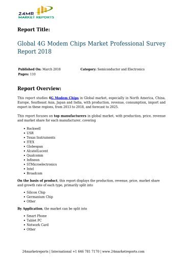  Global 4G Modem Chips Market Professional Survey Report 2018
