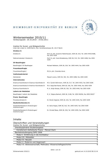 Wintersemester 2010/2011 (pdf) - Institut für Kunst