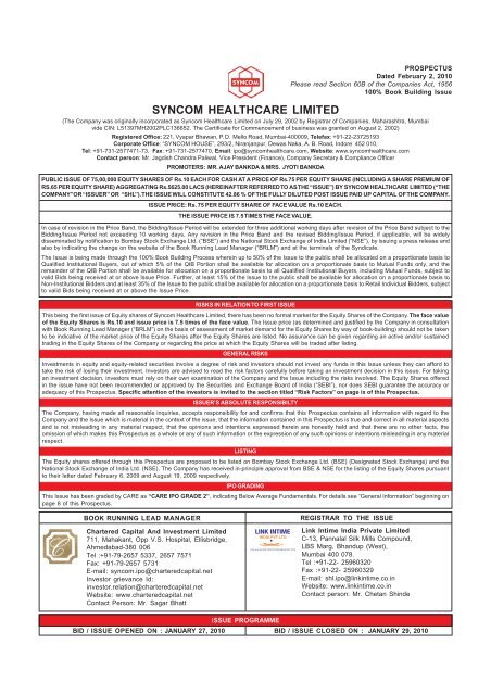 syncom healthcare limited - Securities and Exchange Board of India