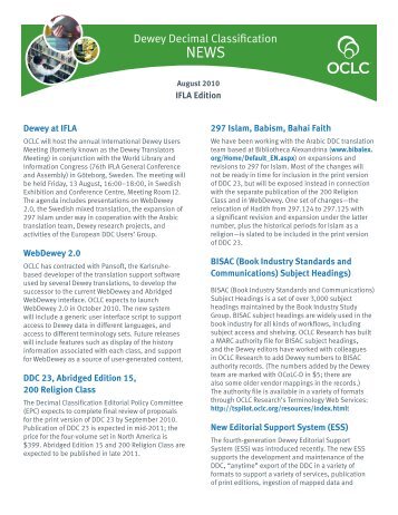 Dewey Decimal Classification - OCLC