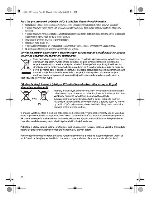 Sony VGN-Z31WN - VGN-Z31WN Documents de garantie Tch&egrave;que