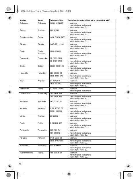 Sony VGN-Z31WN - VGN-Z31WN Documents de garantie Tch&egrave;que