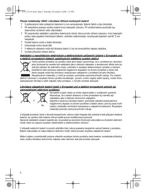 Sony VGN-Z31WN - VGN-Z31WN Documents de garantie Tch&egrave;que