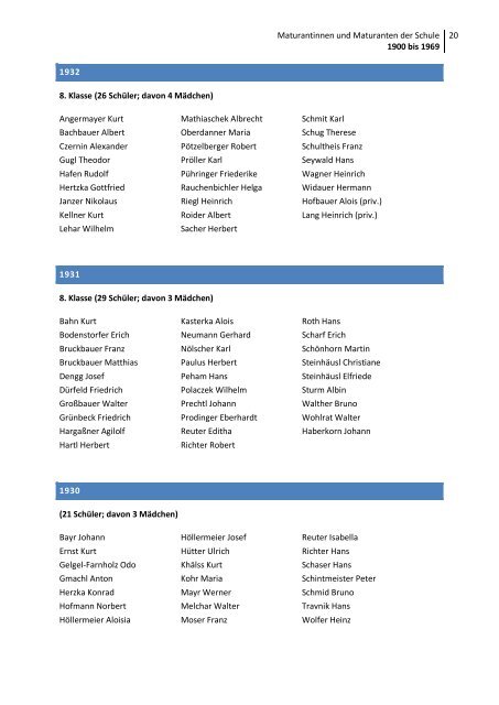 Maturantinnen und Maturanten der Schule 1900 bis 1969 1 1969 8 ...