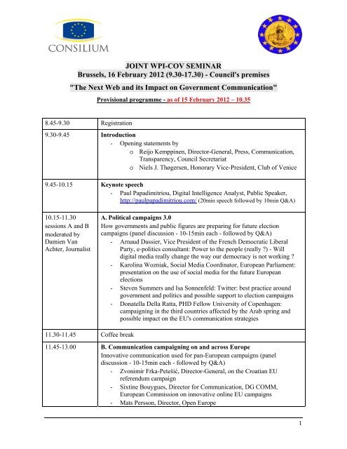 Seminar Programme Council Of The European Union