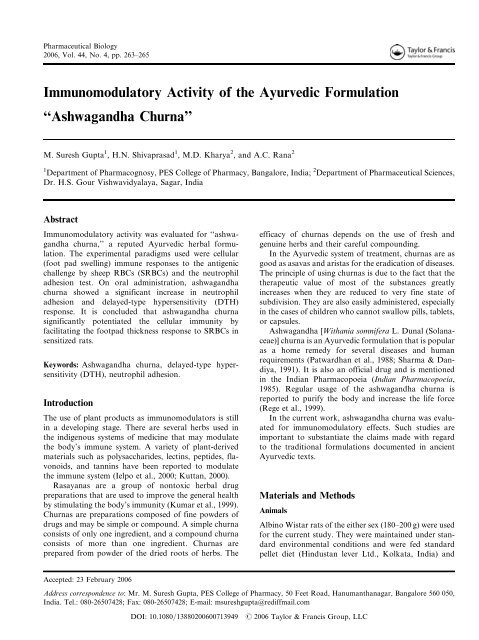 Immunomodulatory Activity of the Ayurvedic ... - Encognitive.com