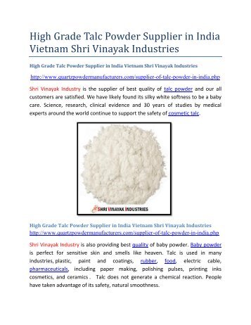 High Grade Talc Powder Supplier in India Shri Vinayak Industries