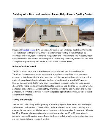 Building with Structural Insulated Panels Helps Ensure Quality Control