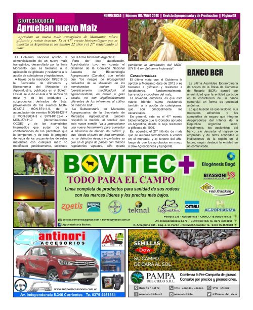 Revista Agropecuaria Nuevo Siglo Número 167 - MAYO 2018