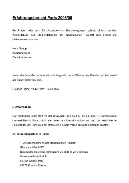 Erfahrungsbericht Paris 08 09 Medizinische Fakultat
