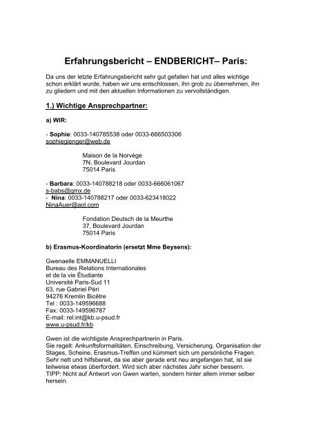 Erfahrungsbericht Endbericht Paris Medizinische Fakultat