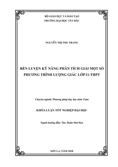 PREVIEW RÈN LUYỆN KỸ NĂNG PHÂN TÍCH GIẢI MỘT SỐ PHƯƠNG TRÌNH LƯỢNG GIÁC LỚP 11-THPT (2018)