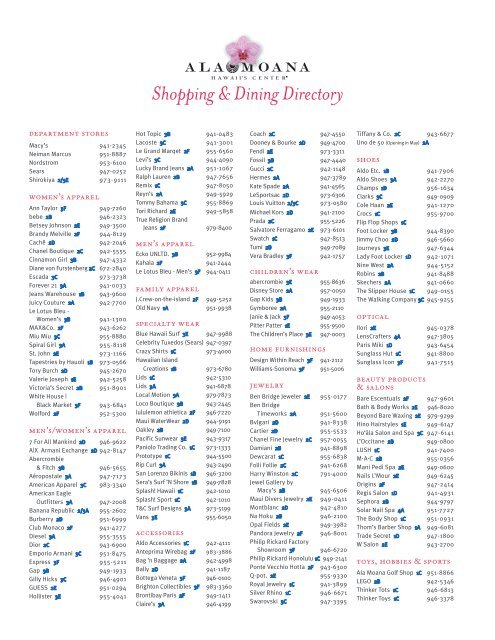 Shopping & Dining Directory - Ala Moana Center