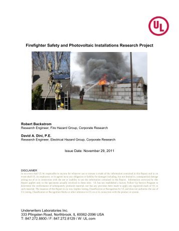 Firefighter Safety and Photovoltaic Installations Research ... - UL.com