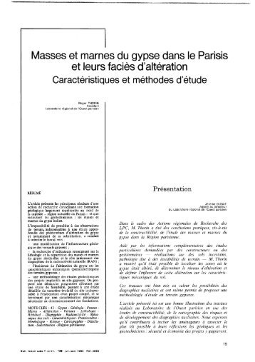 Masses et marnes du gypse dans le Parisis et leurs faciès d'altération