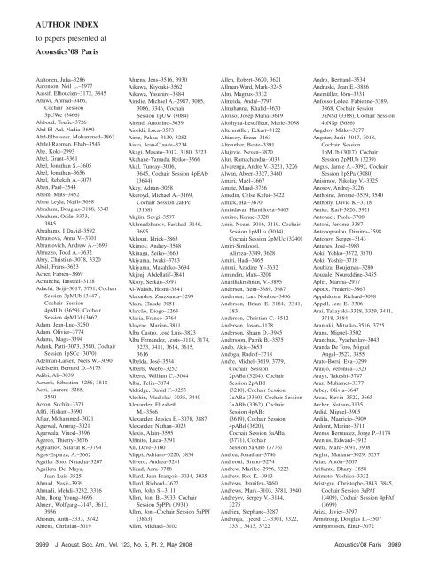 AUTHOR INDEX to papers presented at Acoustics'08 Paris