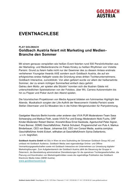 EVENTNACHLESE - Goldbach Audience