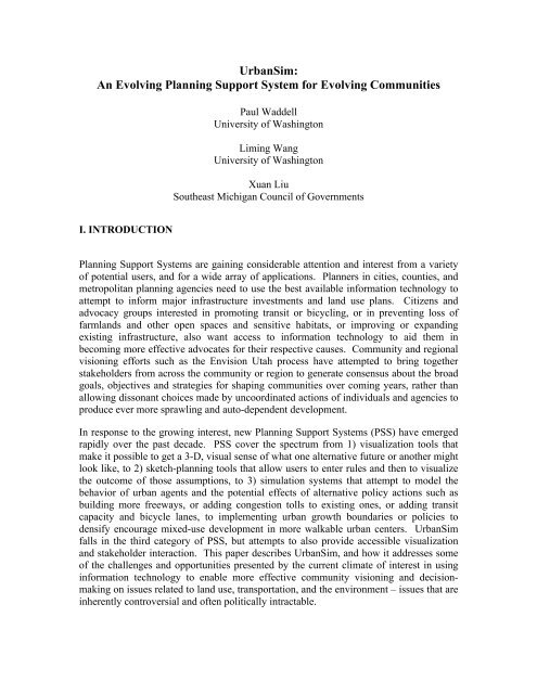 UrbanSim: An Evolving Planning Support System for Evolving ...