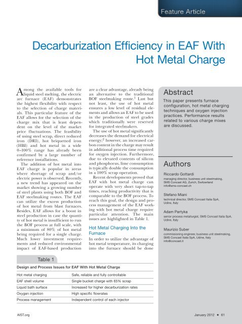 Decarburization Efficiency in EAF With Hot Metal ... - Steel Library