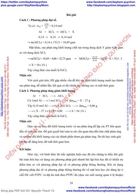 Sử dụng phương pháp tăng giảm khối lượng trong việc giải bài tập hóa học nhằm phát triển năng lực nhận thức cho học sinh trung học phổ thông lớp 12 phần kim loại (2018)