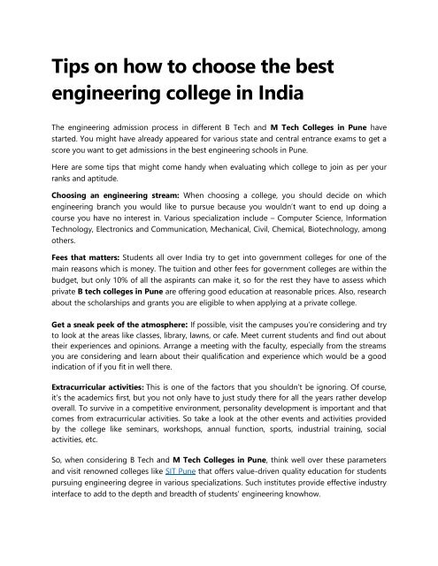 Tips to choose the best engineering college for you in India