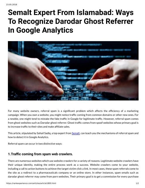Semalt Expert from Islamabad Ways to Recognize Darodar Ghose Referrer in Google Analytics