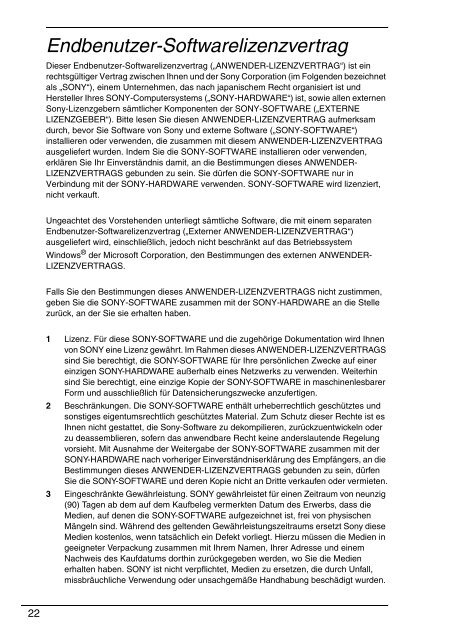 Sony VGN-BZ26V - VGN-BZ26V Documents de garantie Allemand