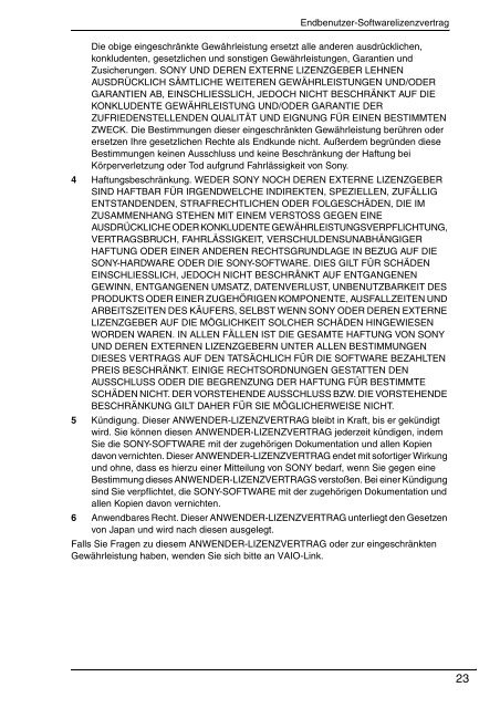 Sony VGN-BZ26V - VGN-BZ26V Documents de garantie Allemand