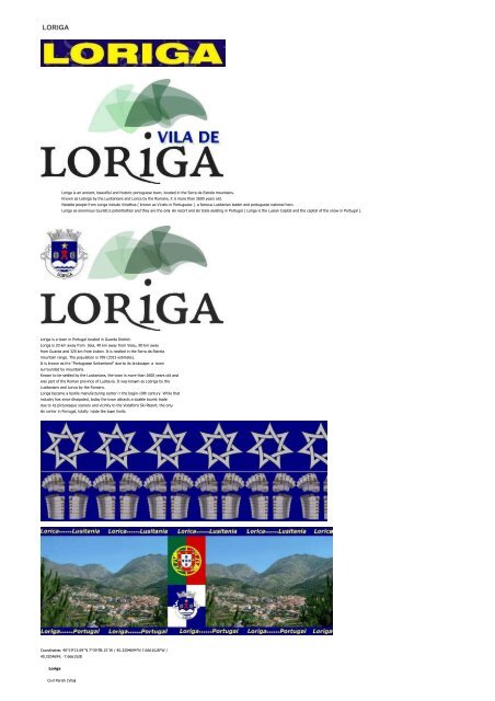 Extratos da obra do historiador António Conde sobre a história da vila de Loriga - Excerpts of the work of the historian António Conde about the history of the town of Loriga