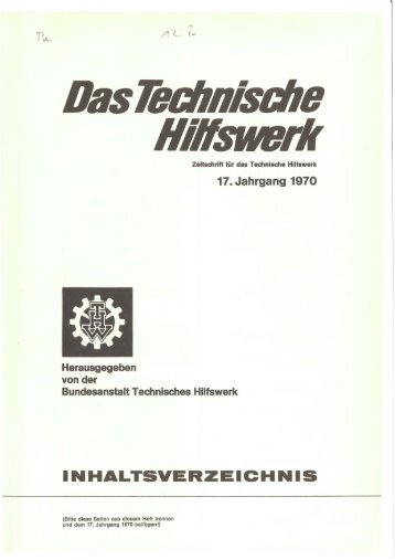 17. Jahrgang 1970 Bundesanstalt Technisches Hilfswerk ... - THWhS